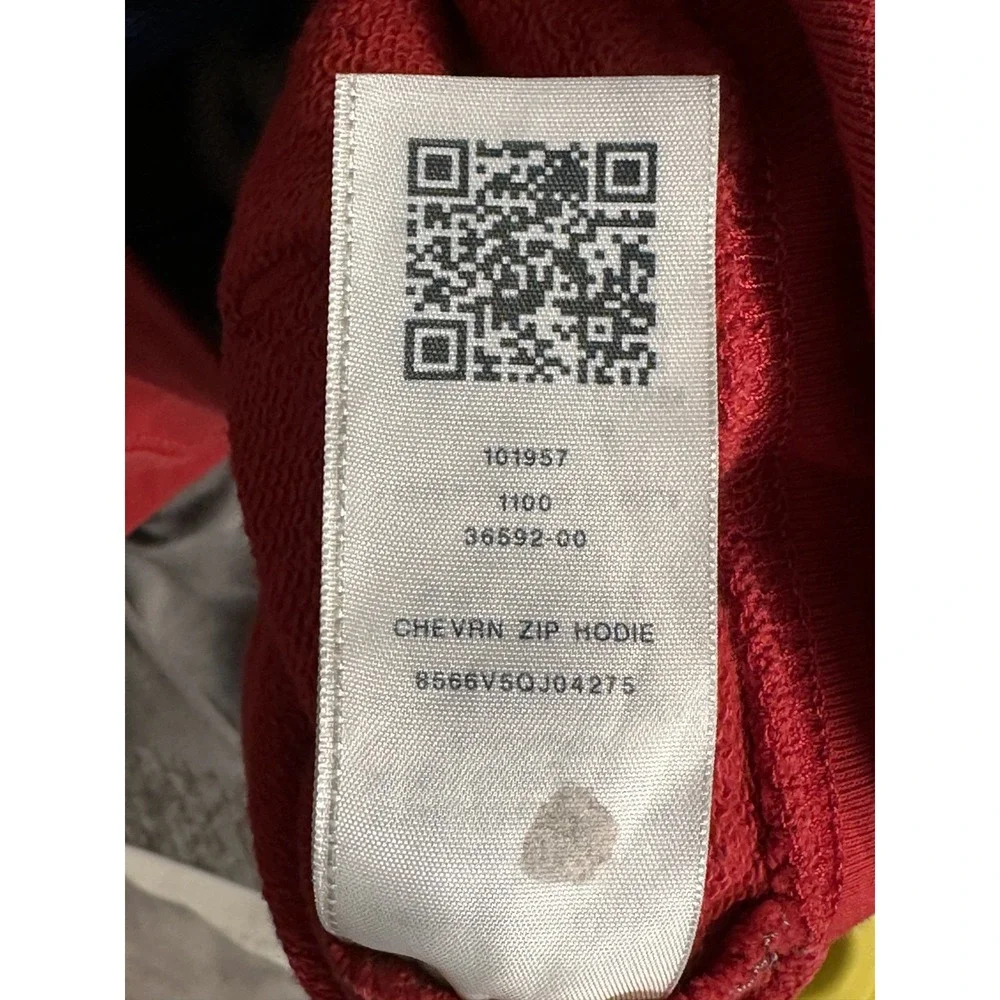 True Religion Hoodie Mens M Gray Red Blue Zip Up Chevron Panel Sweatshirt